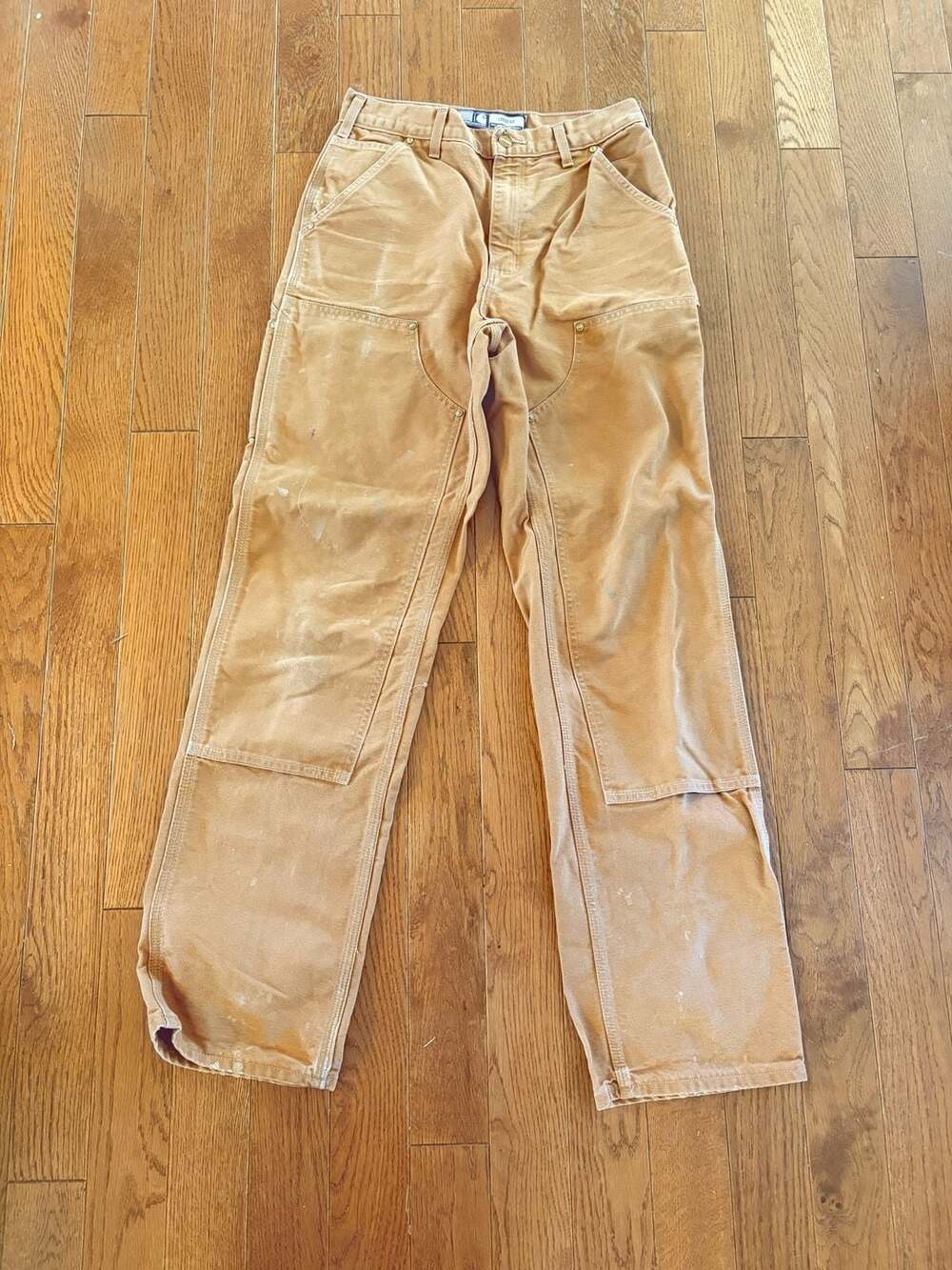 Carhartt Double Knee Work Wear Carpenter Pants Brown —distressed
